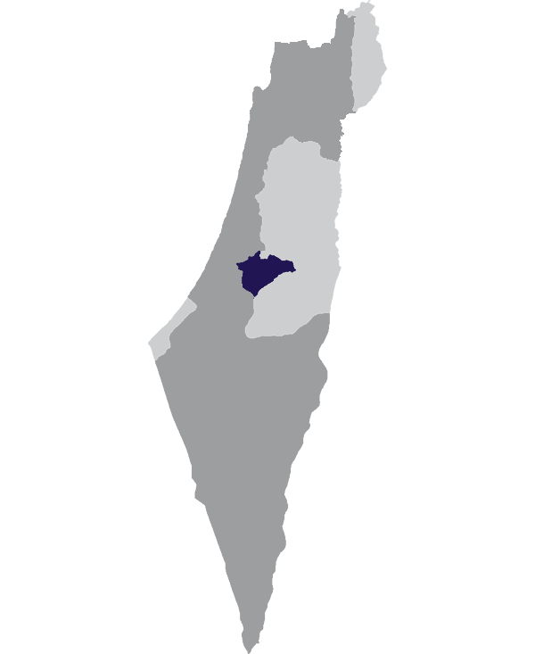 Landkaart Israël grijs met district Jeruzalem donkerblauw op transparante achtergrond - 600 * 733 pixels